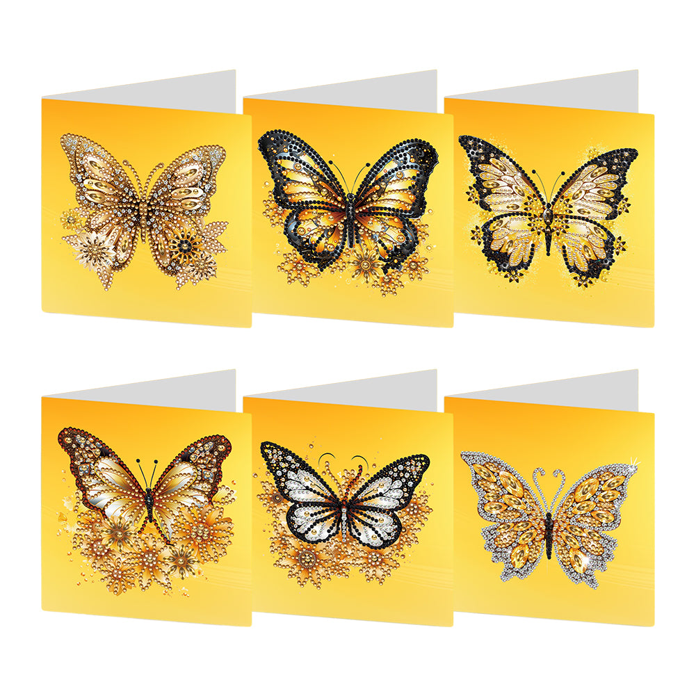 6Pcs Christmas Butterfly Special Shape Diamond Painting Greeting Card (Yellow)