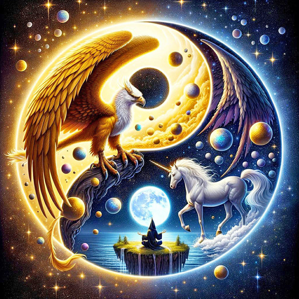Diamond Painting - Full Round - Yin Yang diagram eagle and unicorn (40*40CM)