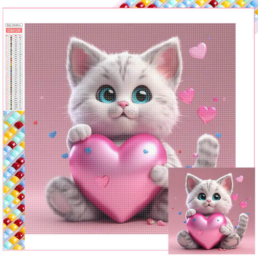 Diamond Painting - Full Square - Valentine's Day Love Cat (30*30CM)