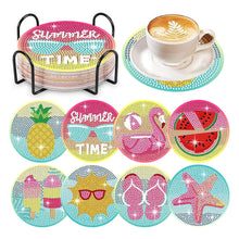 Load image into Gallery viewer, 8 Pcs Colourful Holiday Wooden Diamond Painting Coasters Kits Kit with Holder
