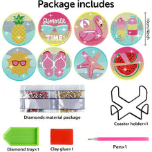Load image into Gallery viewer, 8 Pcs Colourful Holiday Wooden Diamond Painting Coasters Kits Kit with Holder
