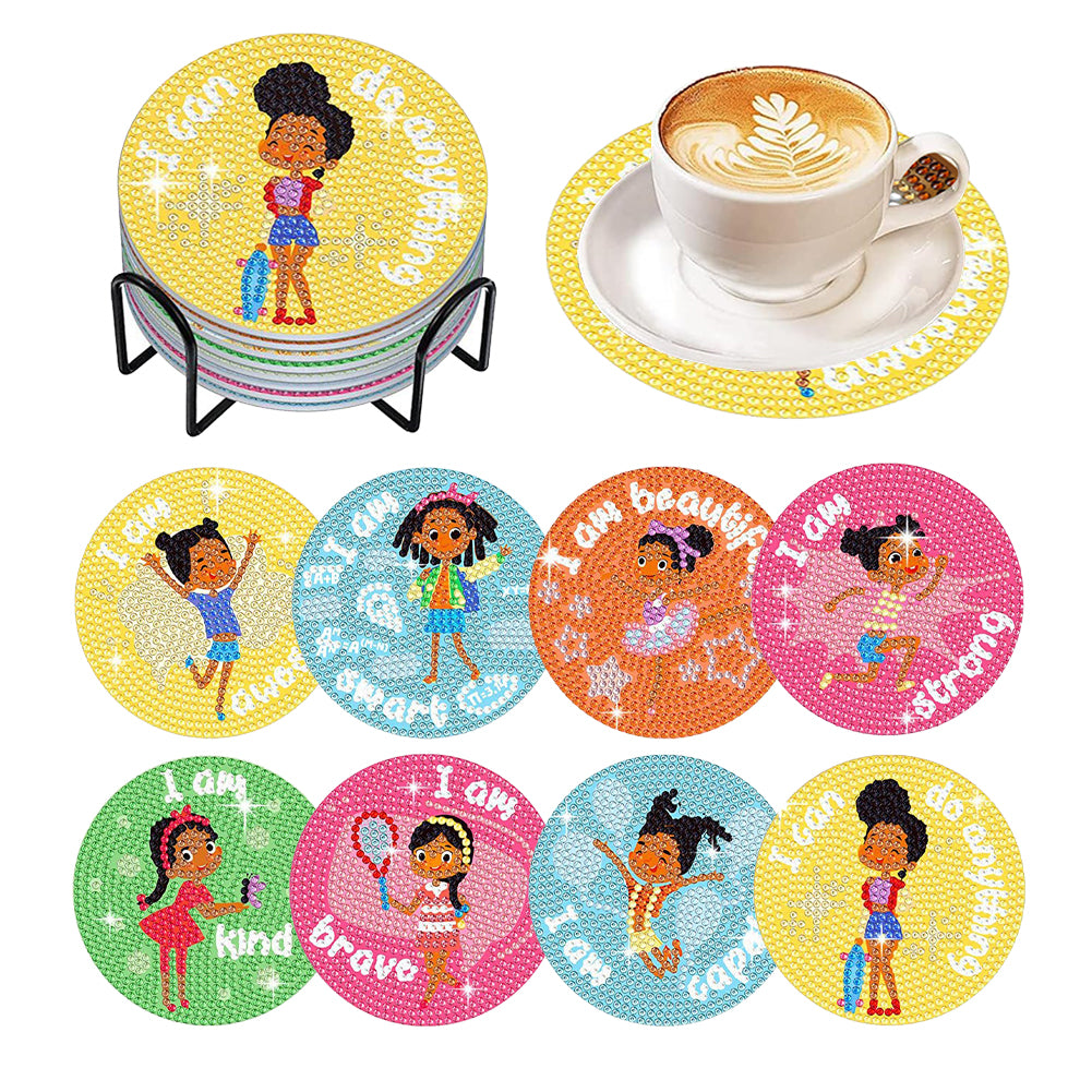 8 Pcs Colourful Holiday Wooden Diamond Painting Coasters Kits Kit with Holder