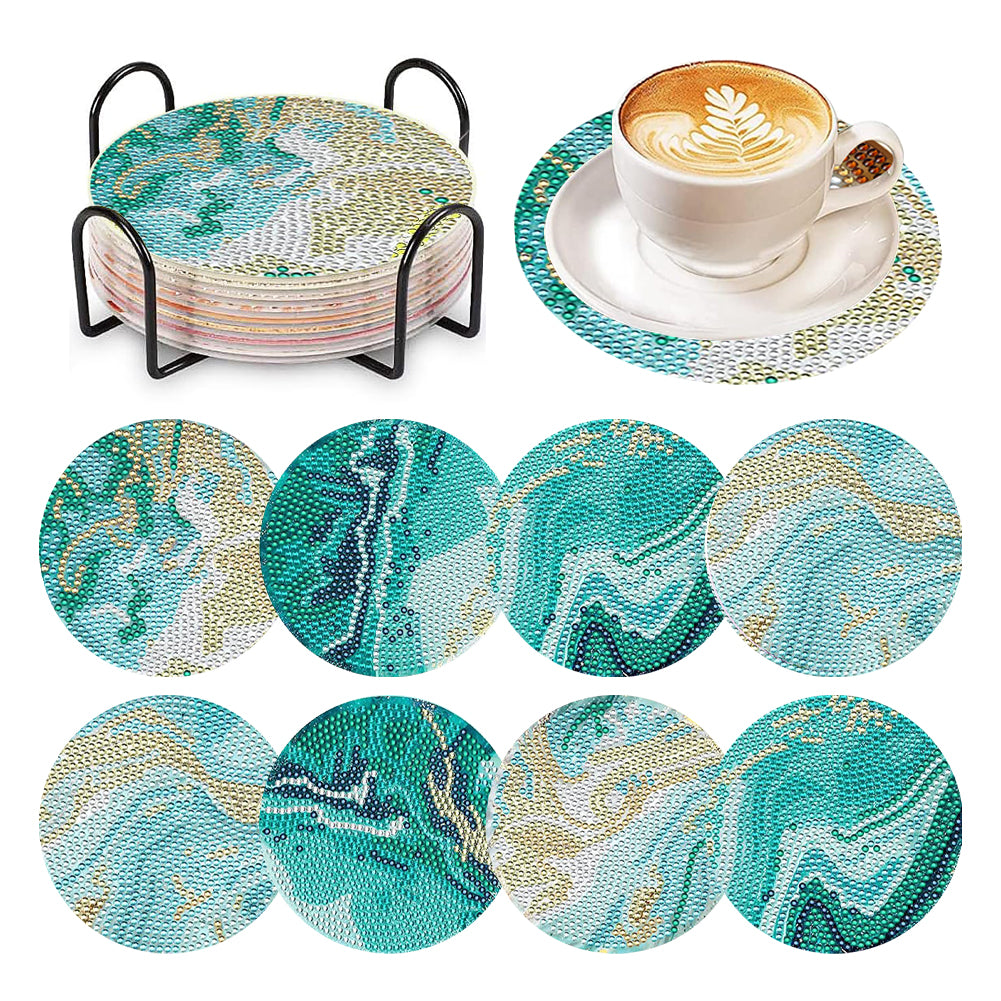 8 Pcs Colourful Holiday Wooden Diamond Painting Coasters Kits Kit with Holder