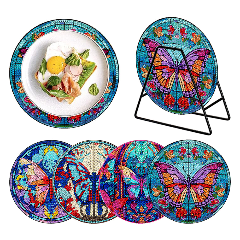4 Pcs Acrylic Butterfly Diamond Painted Placemats Thermal Insulation Placemat