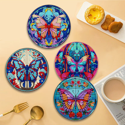 4 Pcs Acrylic Butterfly Diamond Painted Placemats Thermal Insulation Placemat