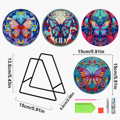 4 Pcs Acrylic Butterfly Diamond Painted Placemats Thermal Insulation Placemat