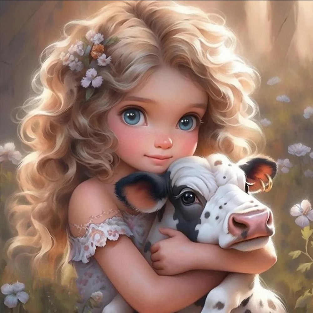 Diamond Painting - Full Round - Girl with big eyes and curly hair (30*30CM)