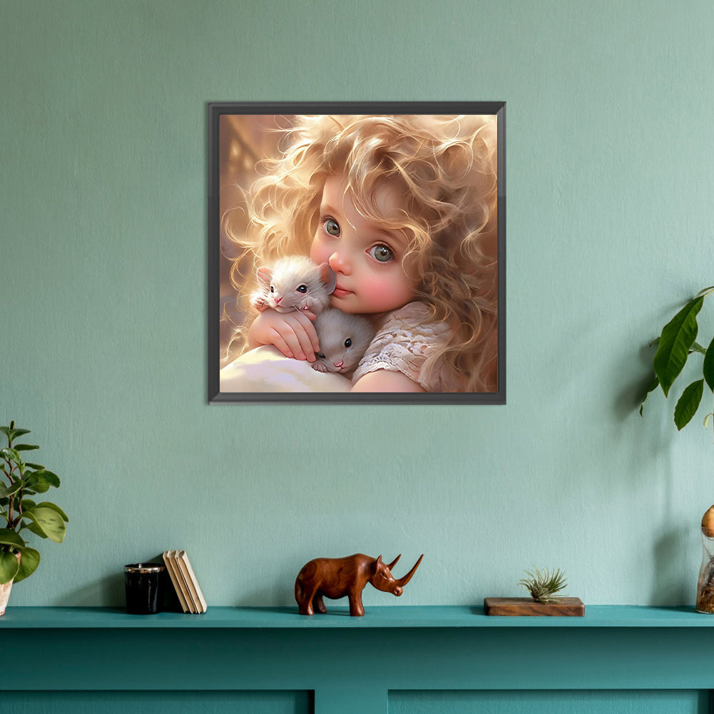 Diamond Painting - Full Round - Girl with big eyes and curly hair (30*30CM)