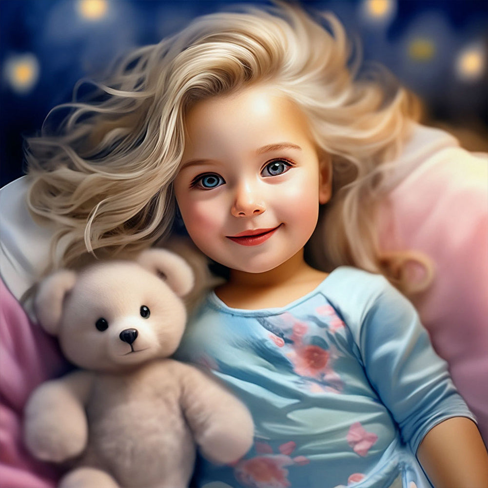 Diamond Painting - Full Round - Girl with big eyes and curly hair (30*30CM)