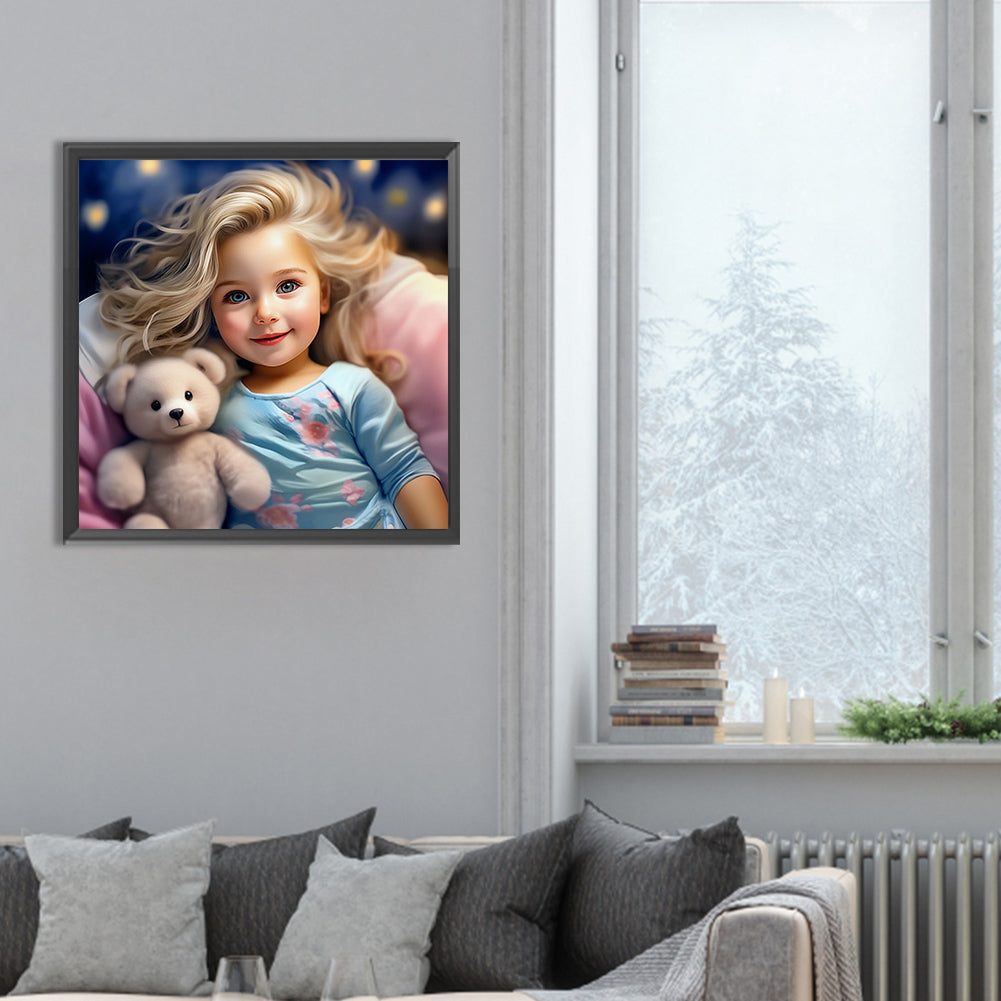 Diamond Painting - Full Round - Girl with big eyes and curly hair (30*30CM)