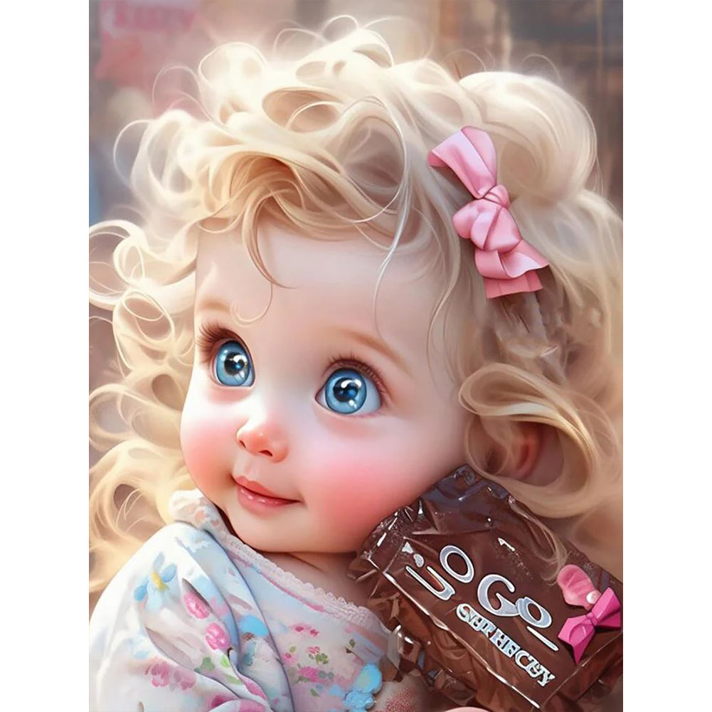 Diamond Painting - Full Round - curly hair big eyed girl (30*40CM)