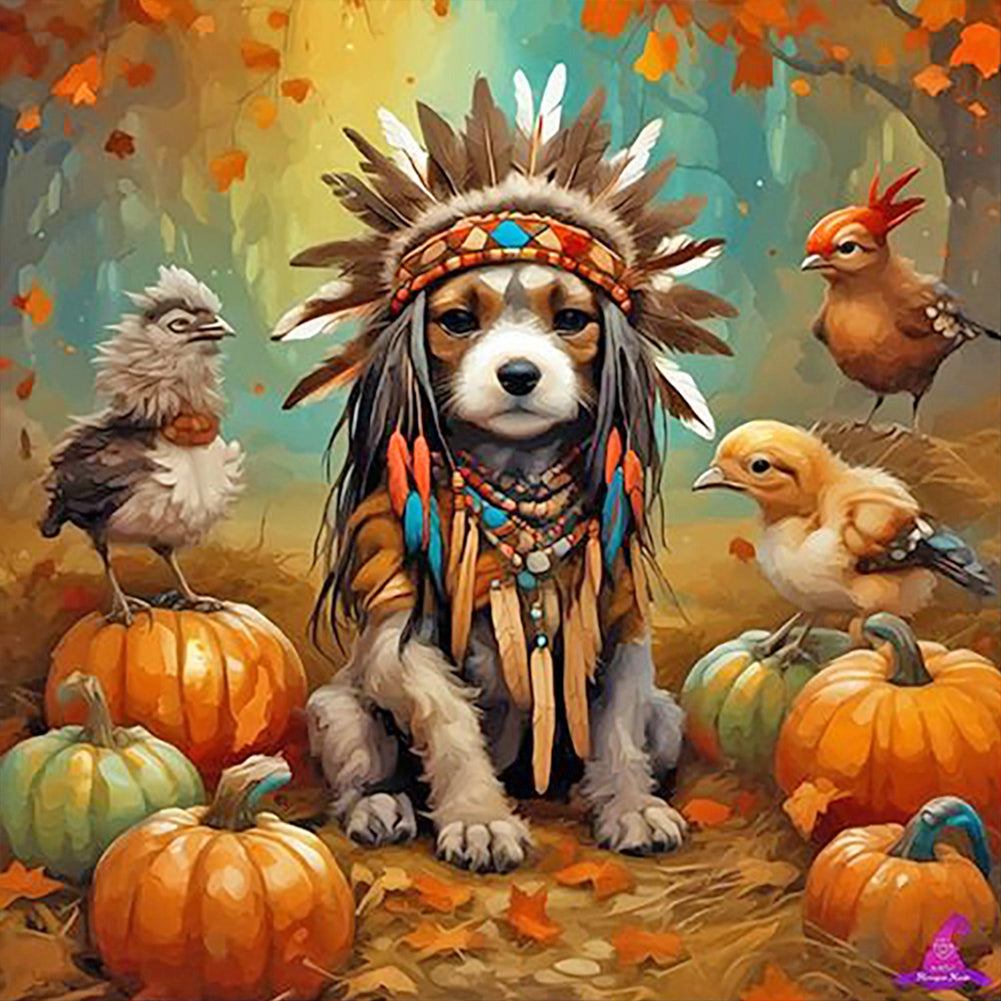 Diamond Painting - Full Round - Forest animals-puppies (40*40CM)