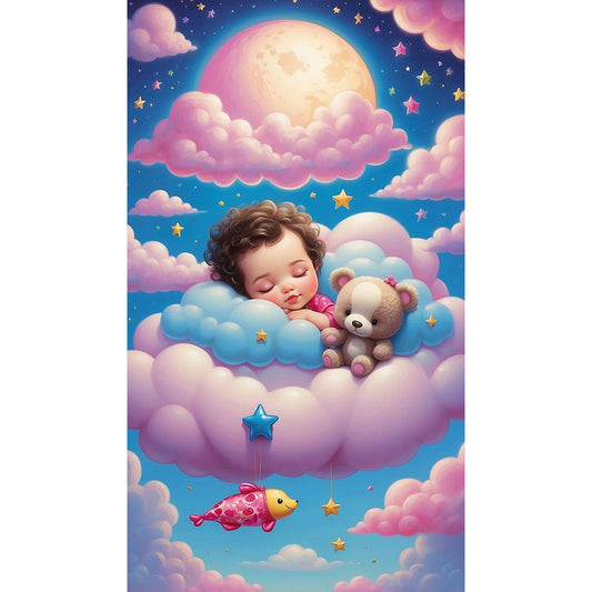 Diamond Painting - Full Round - doll sleeping on clouds (40*70CM)