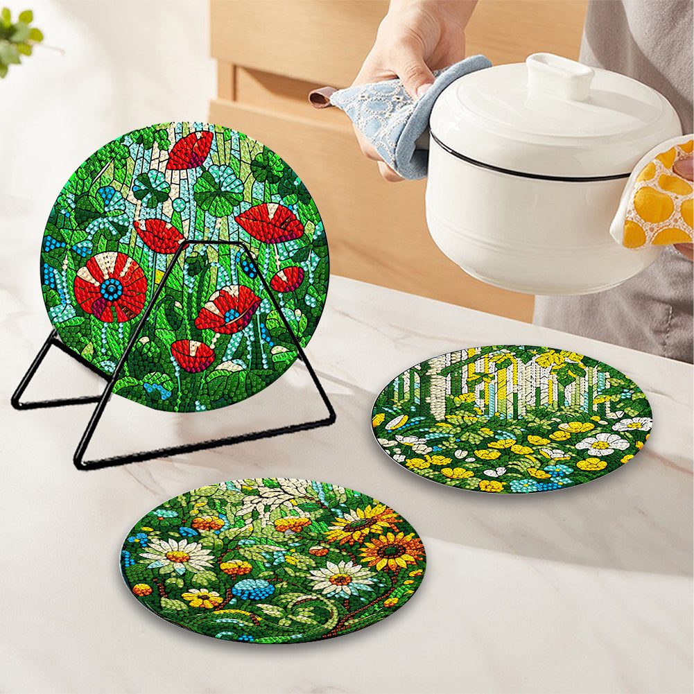 4 Pcs Mandala Acrylic Diamond Painted Placemat Eco-Friendly Placemat with Holder