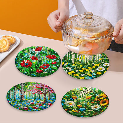 4 Pcs Mandala Acrylic Diamond Painted Placemat Eco-Friendly Placemat with Holder