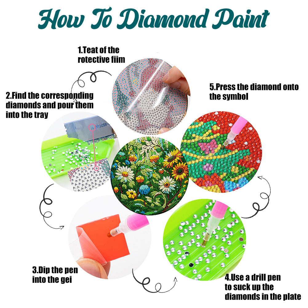 4 Pcs Mandala Acrylic Diamond Painted Placemat Eco-Friendly Placemat with Holder