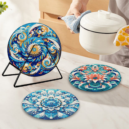 4 Pcs Mandala Acrylic Diamond Painted Placemat Eco-Friendly Placemat with Holder