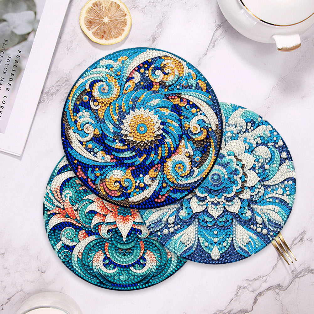 4 Pcs Mandala Acrylic Diamond Painted Placemat Eco-Friendly Placemat with Holder