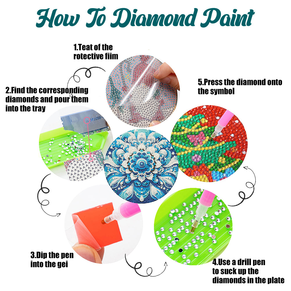 4 Pcs Mandala Acrylic Diamond Painted Placemat Eco-Friendly Placemat with Holder