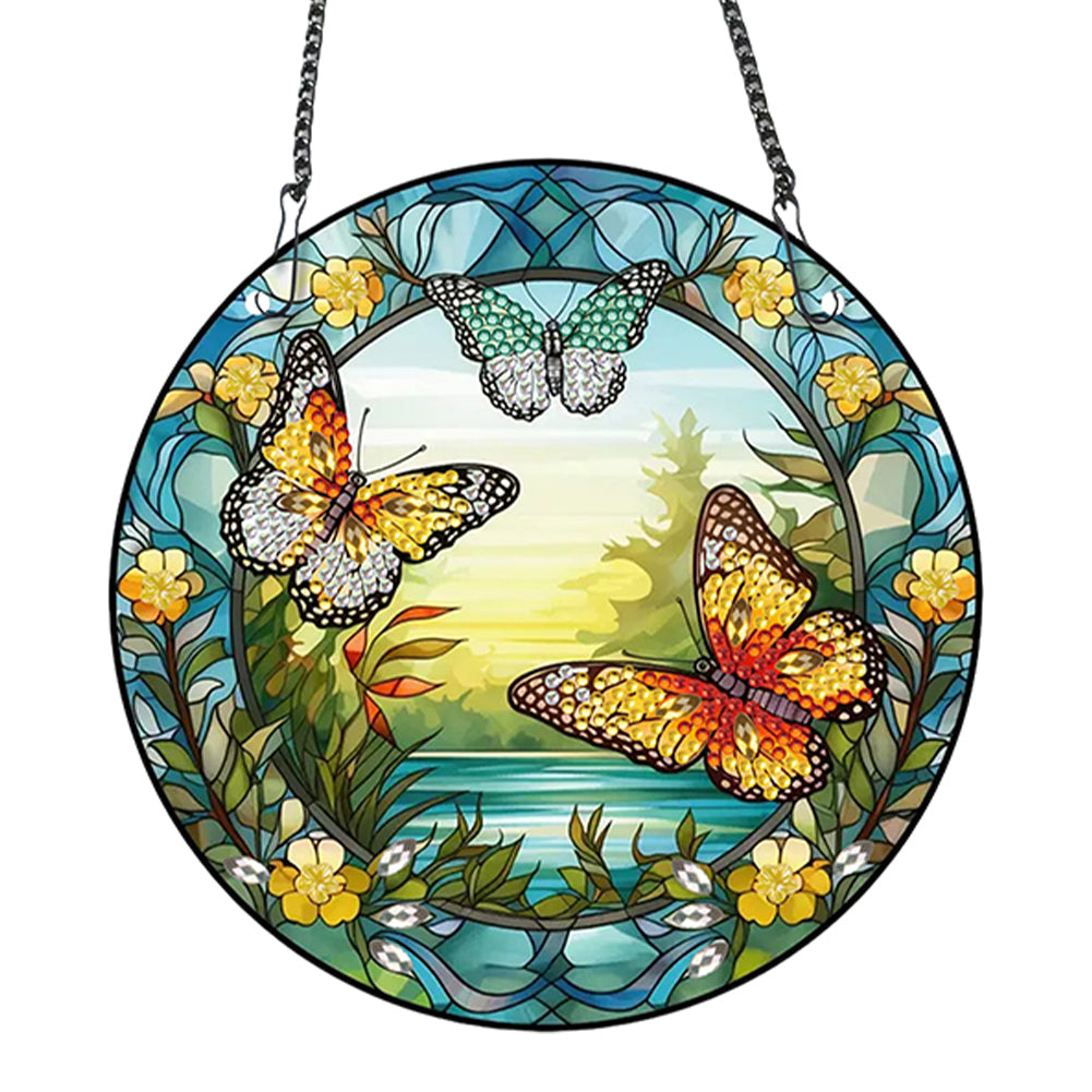 Acrylic Butterfly Single-Sided Diamond Painting Hanging Pendant for Wall Decor
