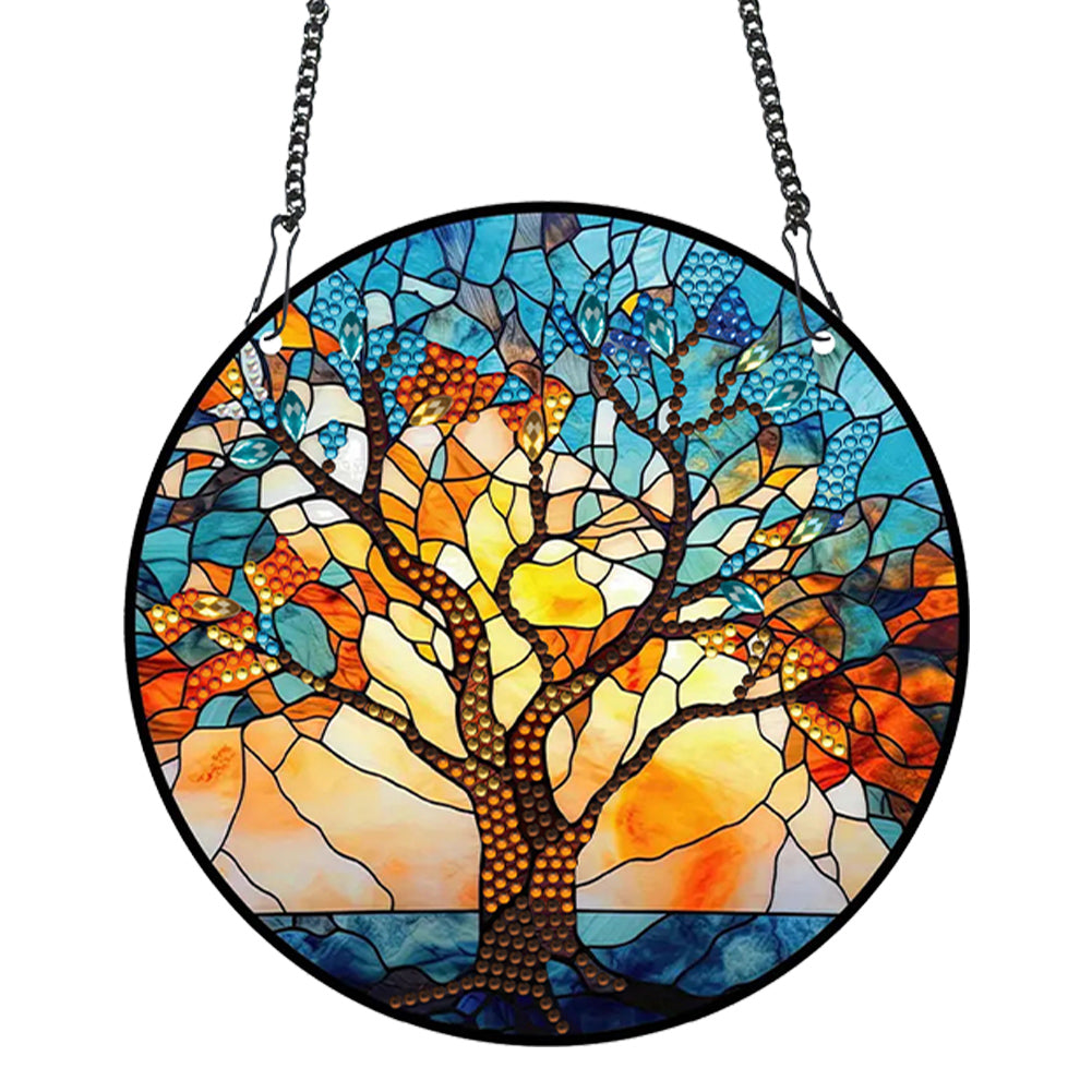 Acrylic Willow Tree Single-Sided Diamond Art Hanging Pendant for Home Wall Decor