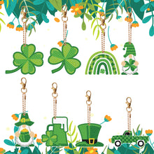 Load image into Gallery viewer, 8 Pcs St. Patricks Day Shamrock Double Sided Diamond Painting Keychain Pendant
