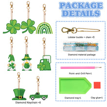 Load image into Gallery viewer, 8 Pcs St. Patricks Day Shamrock Double Sided Diamond Painting Keychain Pendant
