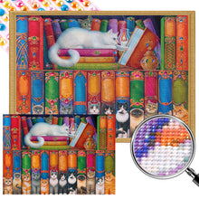 Load image into Gallery viewer, AB Diamond Painting - Full Round - Cats and books (70*50CM)
