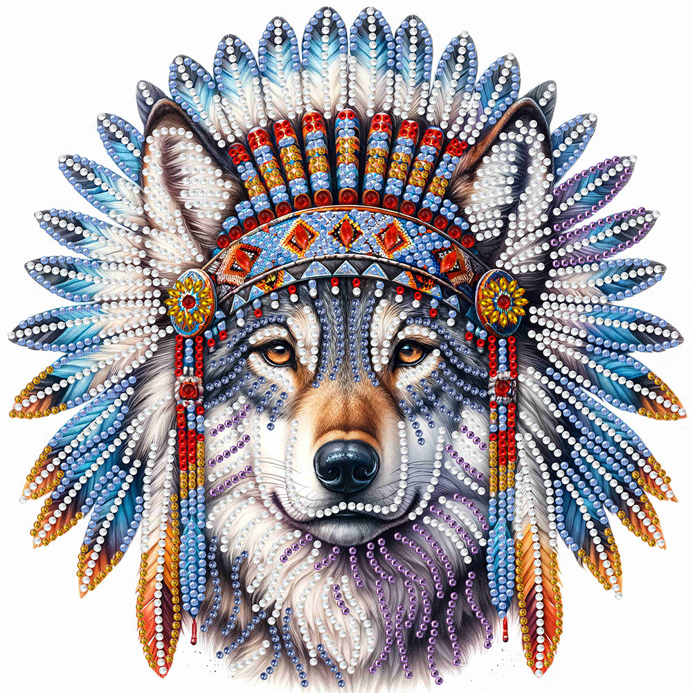 Diamond Painting - Partial Special Shaped - indian wolf (30*30CM)