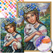 Load image into Gallery viewer, AB Diamond Painting - Full Round - girl holding sheep (50*70CM)
