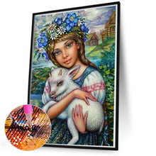 Load image into Gallery viewer, AB Diamond Painting - Full Round - girl holding sheep (50*70CM)
