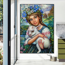 Load image into Gallery viewer, AB Diamond Painting - Full Round - girl holding sheep (50*70CM)

