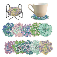 Load image into Gallery viewer, 10 Pcs Wooden Heart Succulent Plant Diamond Painting Art Coaster Kit with Holder
