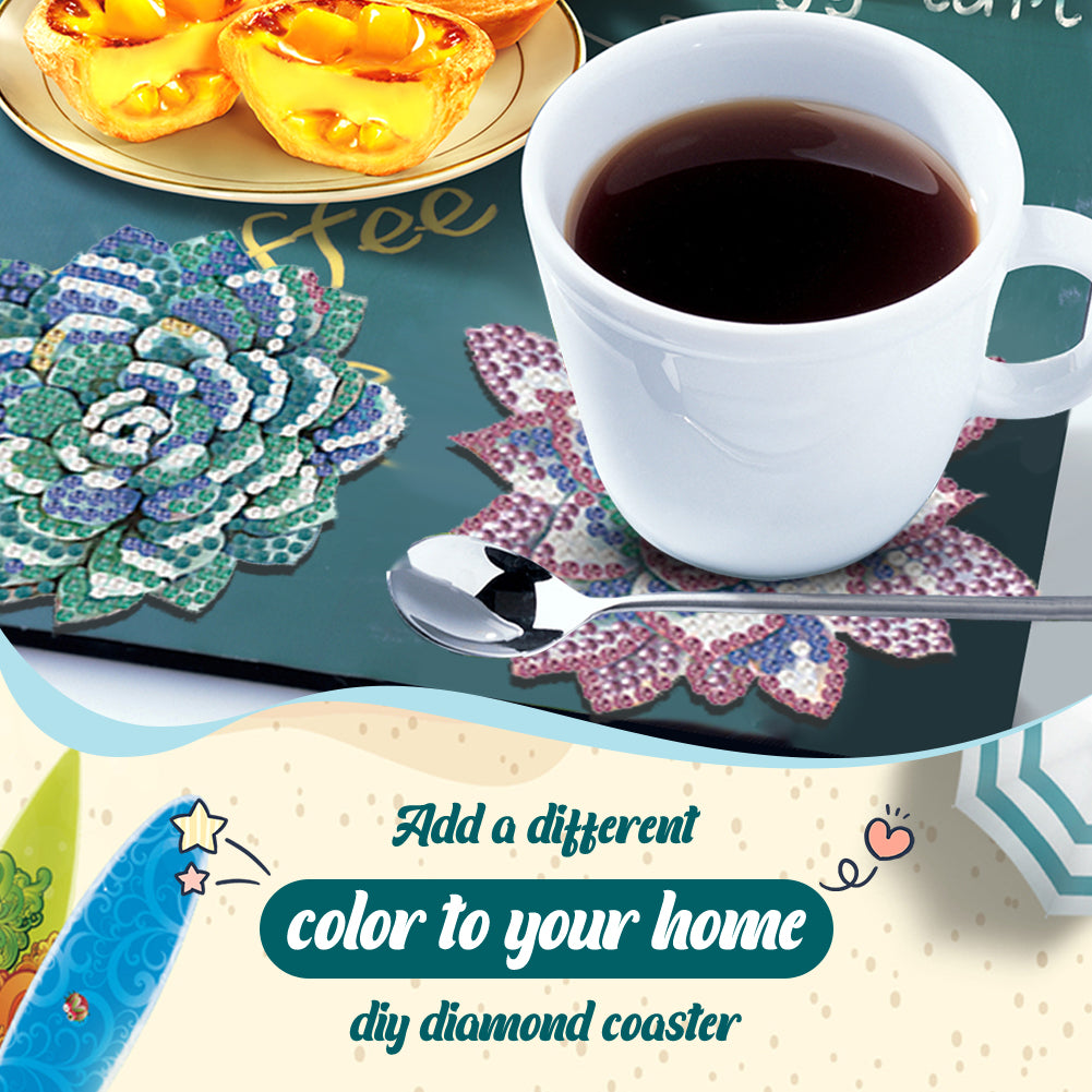 10 Pcs Wooden Heart Succulent Plant Diamond Painting Art Coaster Kit with Holder