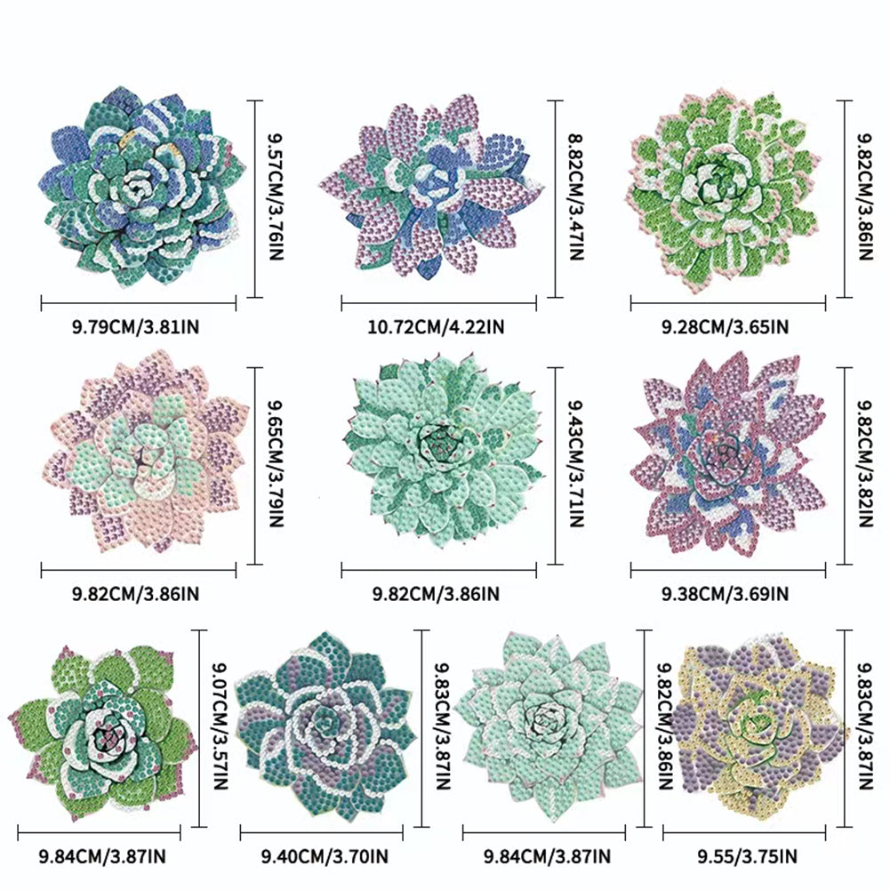 10 Pcs Wooden Heart Succulent Plant Diamond Painting Art Coaster Kit with Holder