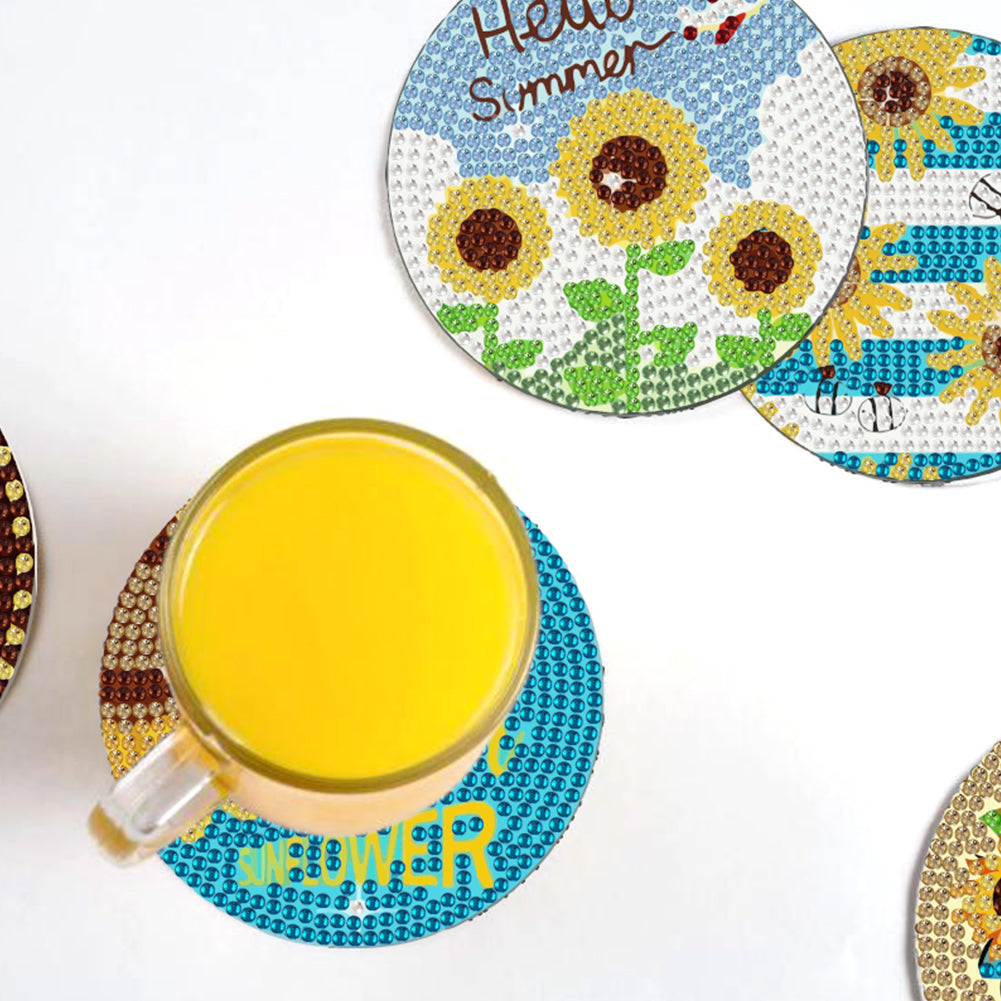 8 Pcs Wooden Sunflower Animal Diamond Painting Art Coasters for Beginners Adults