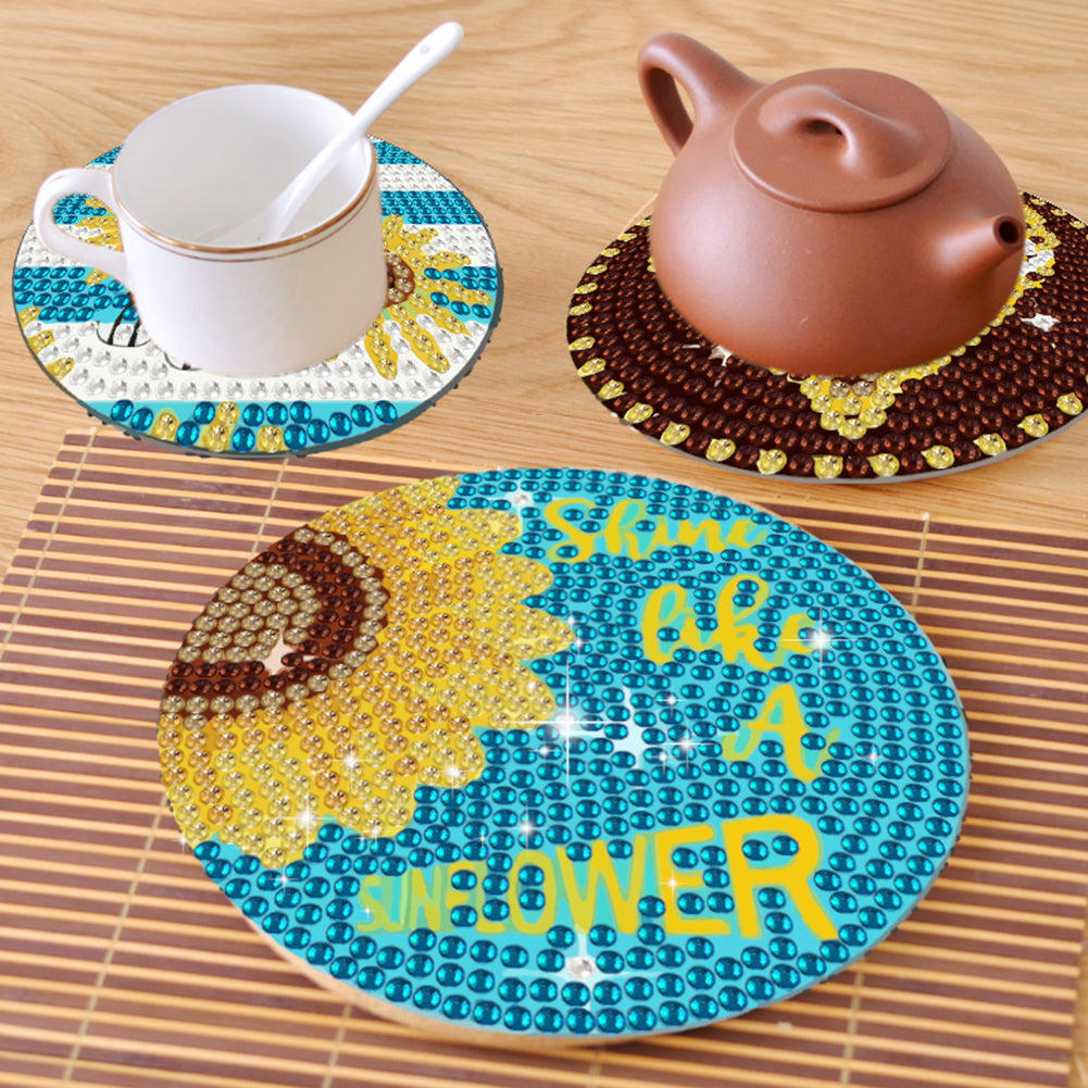 8 Pcs Wooden Sunflower Animal Diamond Painting Art Coasters for Beginners Adults