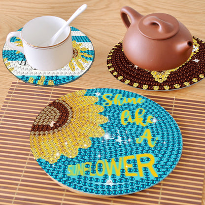 8 Pcs Wooden Sunflower Animal Diamond Painting Art Coasters for Beginners Adults