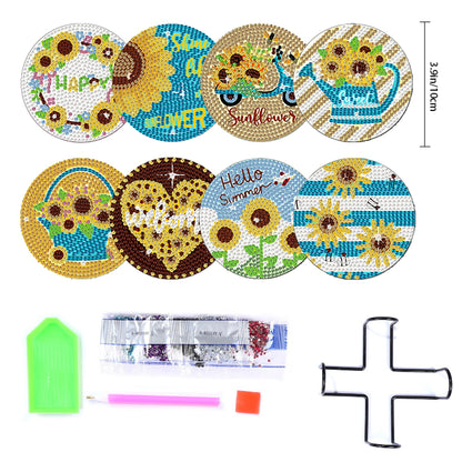 8 Pcs Wooden Sunflower Animal Diamond Painting Art Coasters for Beginners Adults