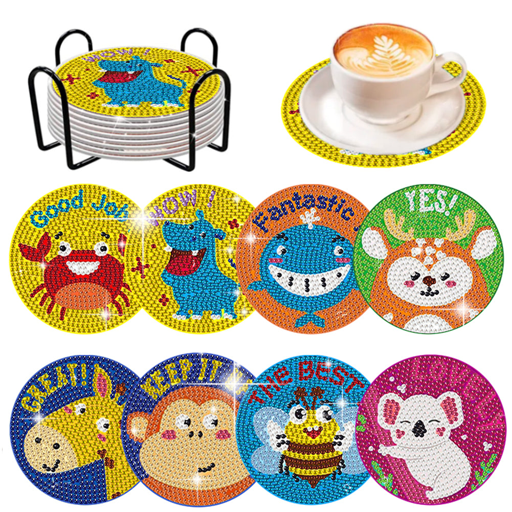 8 Pcs Wooden Sunflower Animal Diamond Painting Art Coasters for Beginners Adults