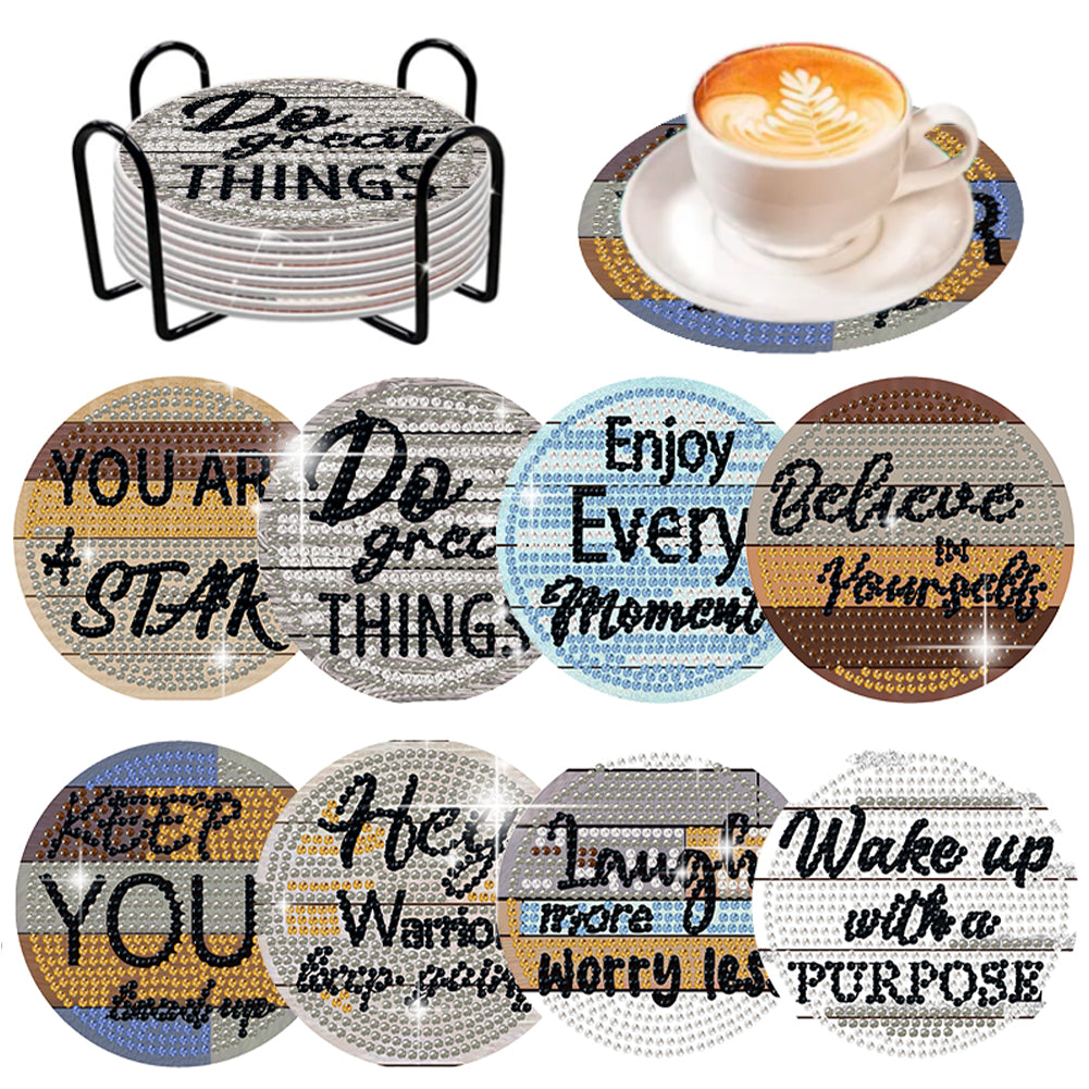 8 Pcs Wooden Sunflower Animal Diamond Painting Art Coasters for Beginners Adults
