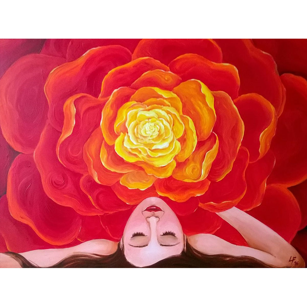 Diamond Painting - Full Round - Flowers bloom hair woman (40*30CM)