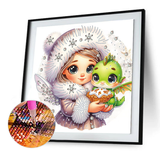 Diamond Painting - Partial Special Shaped - Blonde girl and dragon (30*30CM)