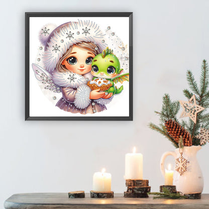 Diamond Painting - Partial Special Shaped - Blonde girl and dragon (30*30CM)