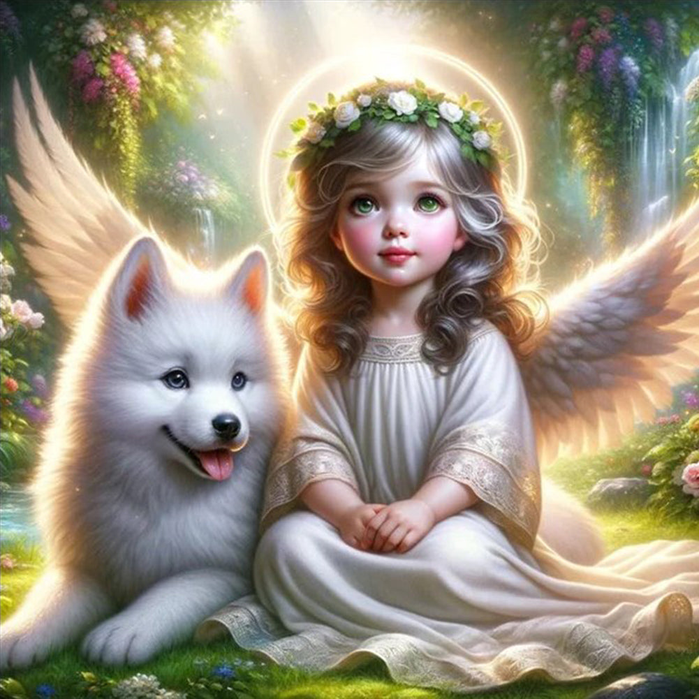 Diamond Painting - Full Round - angel and wolf (30*30CM)