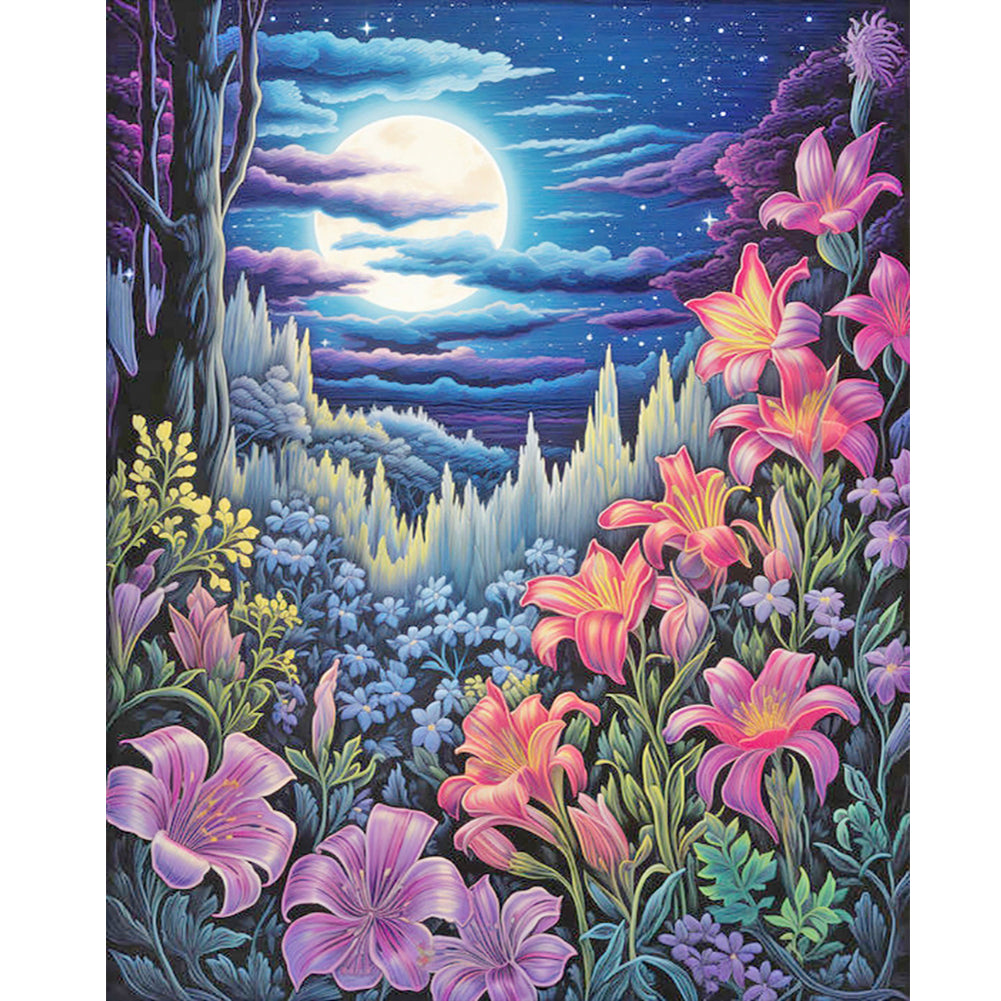 Diamond Painting - Full Round - Late night mountain wildflowers (40*50CM)