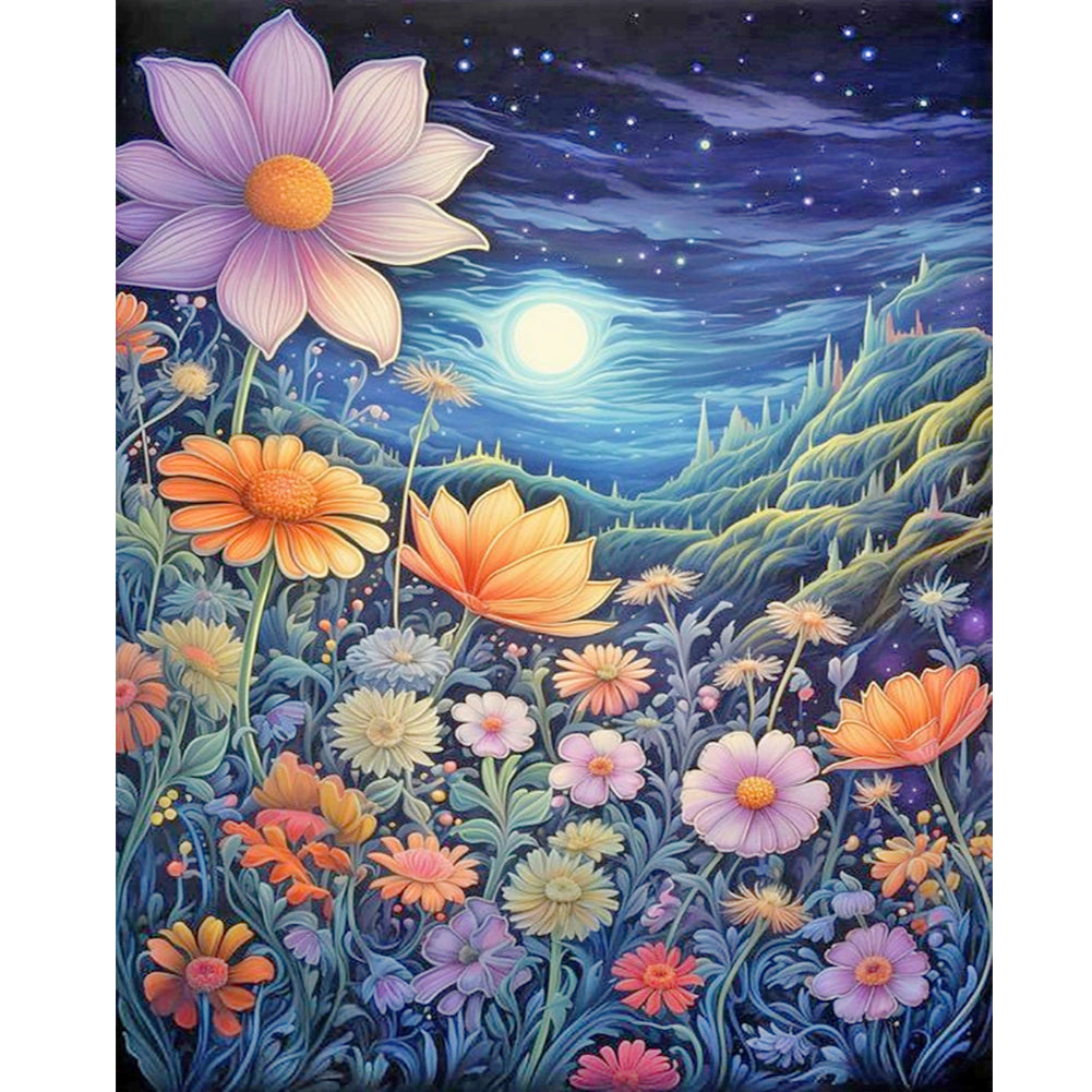 Diamond Painting - Full Round - Late night mountain wildflowers (40*50CM)