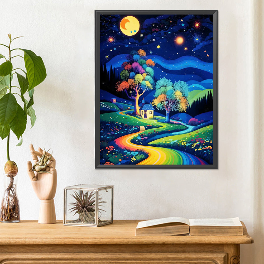 Diamond Painting - Full Round - Starry Night Forest Cabin (30*40CM)