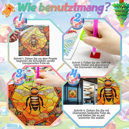 Diamond Painting Sticker Stained Glass Bee Diamonds Mosaic Stickers for Kid Gift