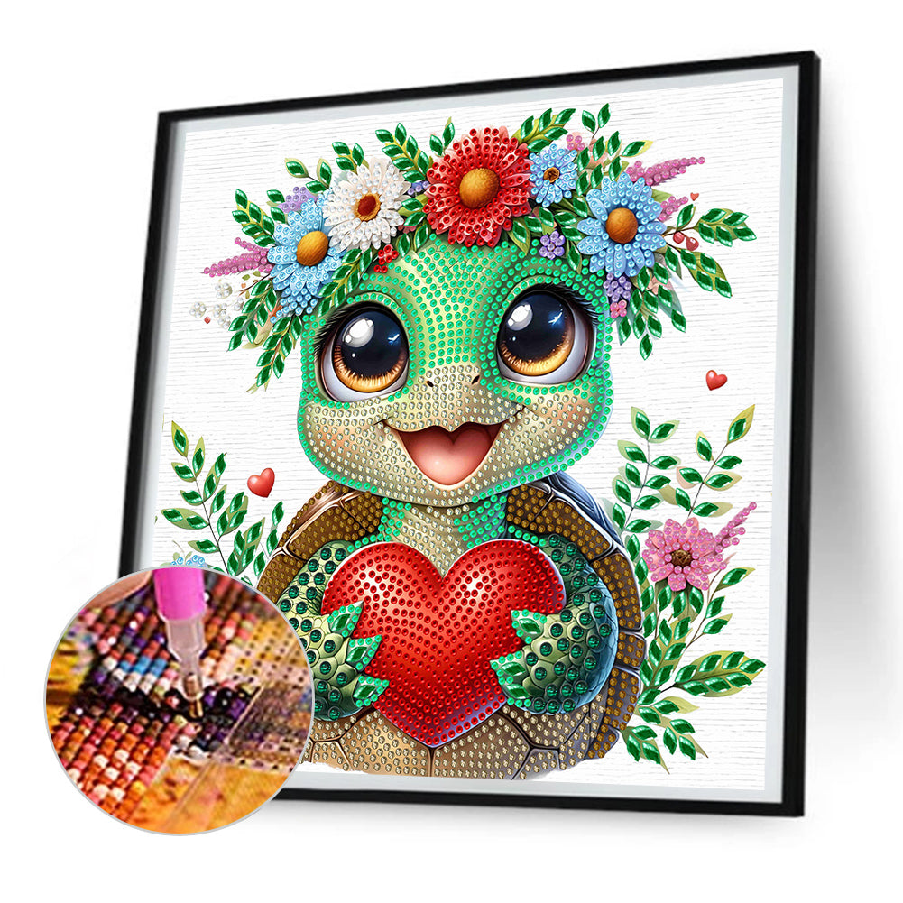 Diamond Painting - Partial Special Shaped - Little turtle wearing flowers (30*30CM)